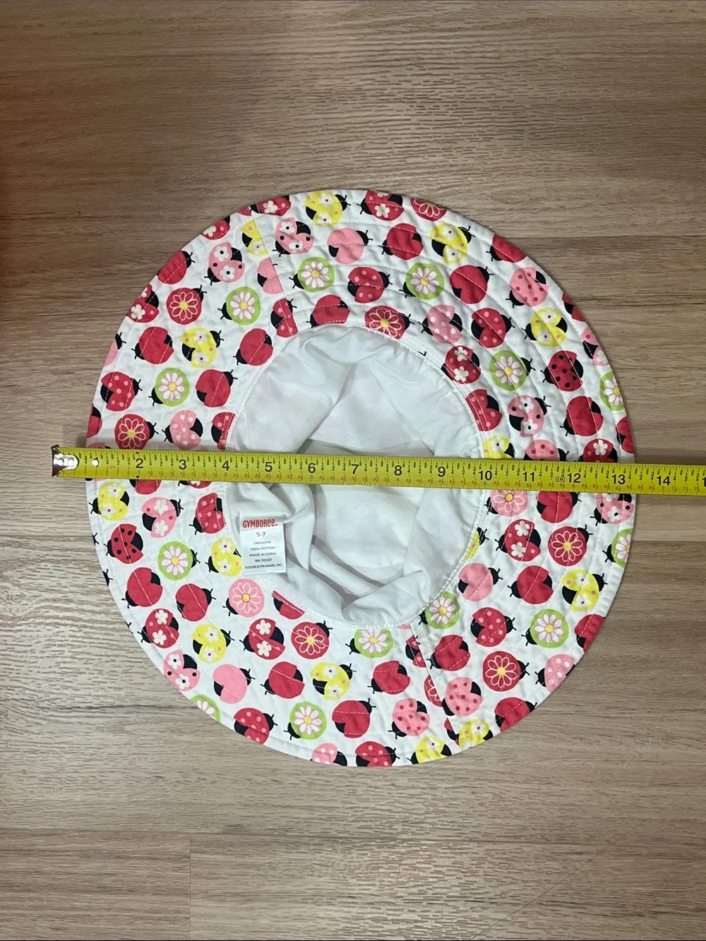 Gymboree 2008 Vintage Pretty Lady Bug Daisy Wide Brim Yellow Pink Sun Hat, 5-7